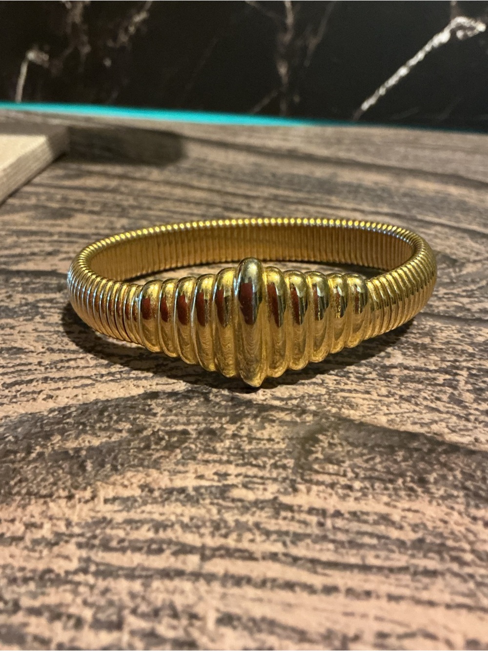 Vintage Napier Ribbed Gold Tone Bracelet